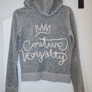 Juicy Couture Y2K Royalty Gray Velvet Velour Zip Track Suit Jacket Hoodie size L